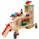 Garaj Statie de Tren cu trei nivele lift pentru masinute si trenulete din lemn Maxim Rail Road Garage Train Station